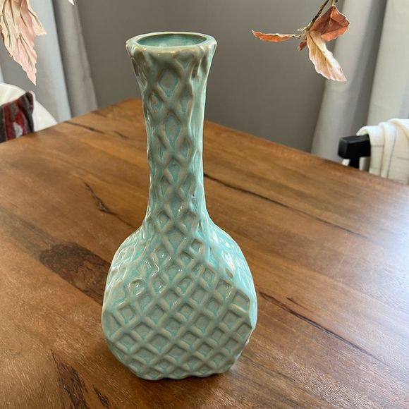 Turquoise Textured Ceramic Vase - Picture 3 of 6